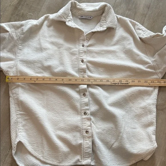 Zara Button Down Shacket Over Sized Shirt XS Collared Ribbed - Picture 4 of 6